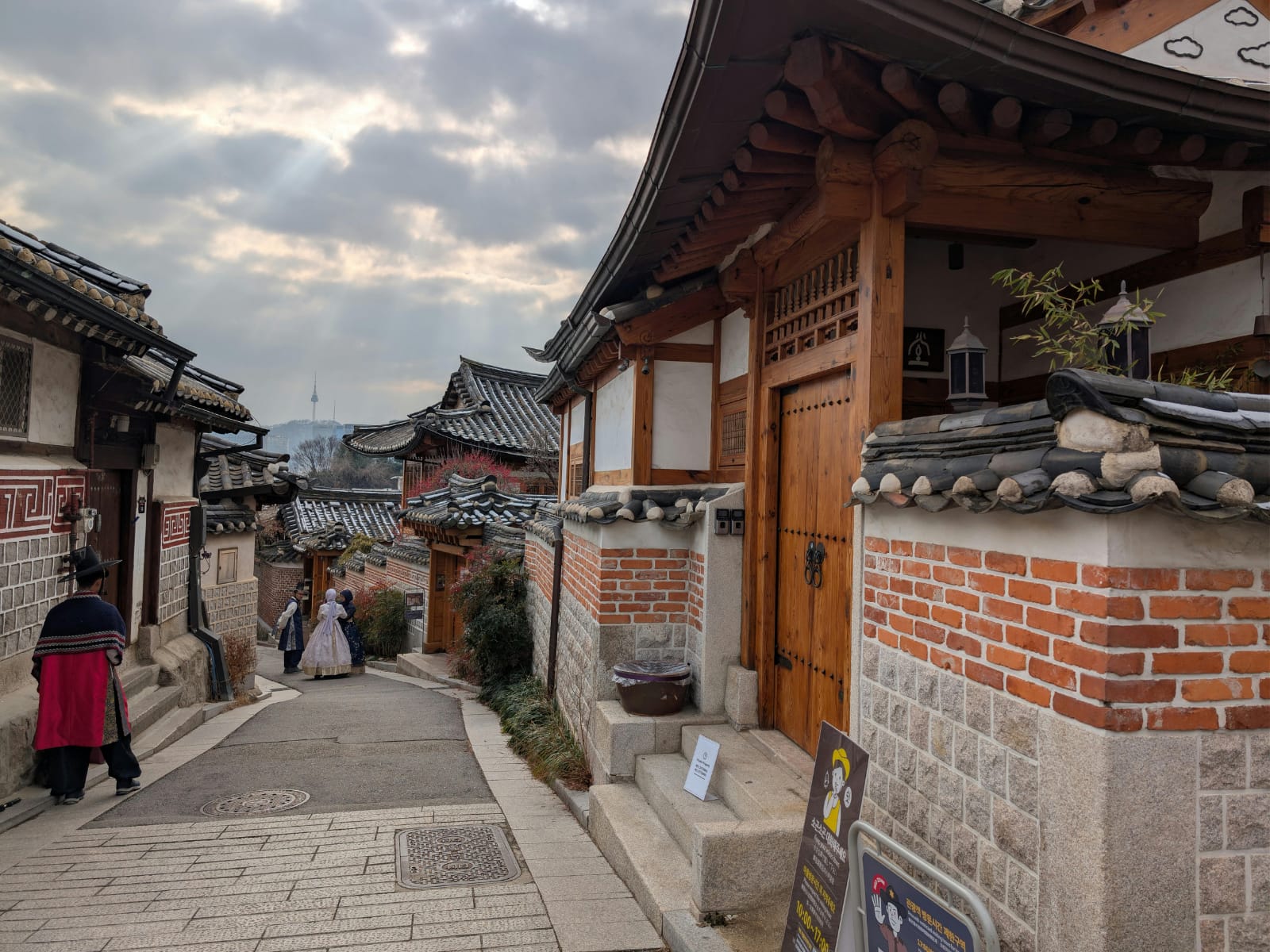 Hanok rooftops along a lane in Bukchon, Seoul